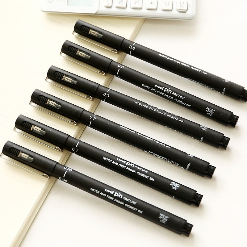 6 st/set liner pensel (pappersmärke vattentät) skrivtillbehör nål ritpenna äkta pigma micron nål penna