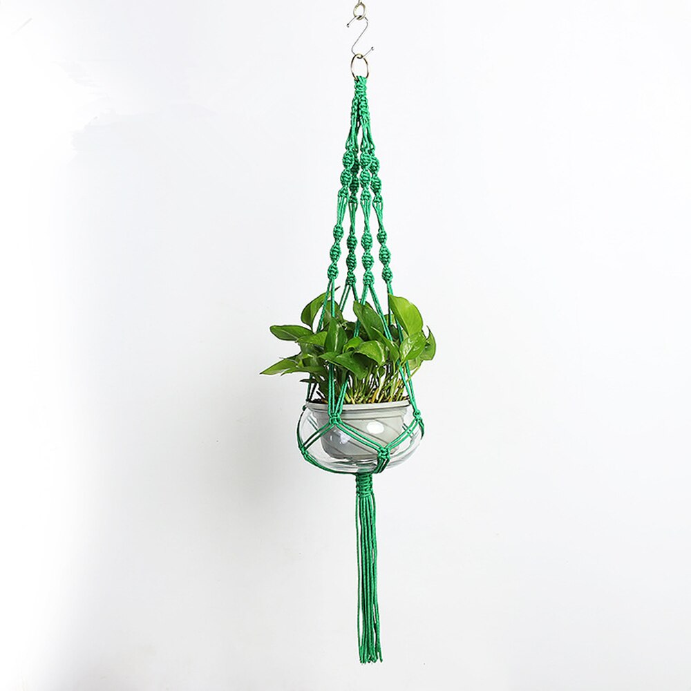 Grydelapper macrame planteophæng hængende planter kurv hamp reb flettet snor taske hjem haveindretning: Grøn