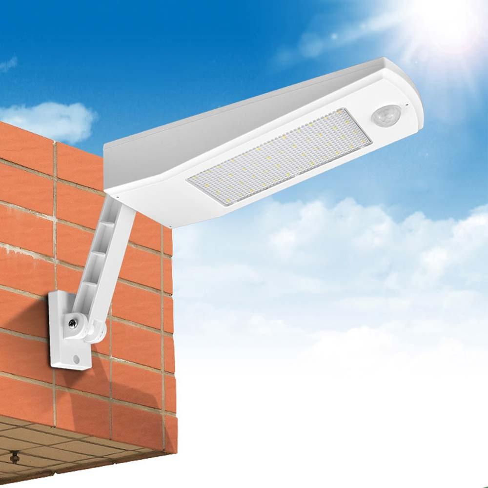 Outdoor Waterproof 48 LEDs PIR Motion Sensor Solar Powered Street light LED Pole Wall Path Light 4Mode 900LM 4500mAh Night light: White body / Warm white