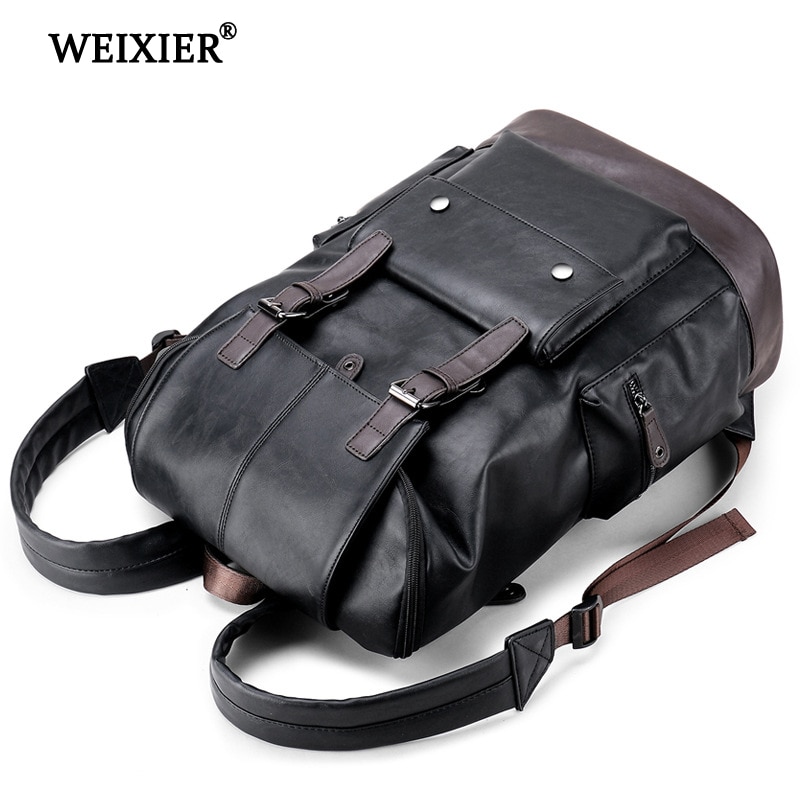 Mannen Rugzak Waterdichte Rugzak Mode Pu Leer Toevallige Reizen Schooltassen Pu Lederen Boekentassen Preppy Stijl