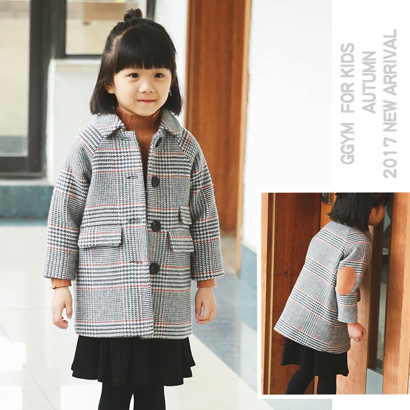 Abrigo de niña para niños invierno nueva Houndstooth abrigo de lana para niñas adolescentes chaqueta de otoño cálido abrigo largo Trench a prueba de viento