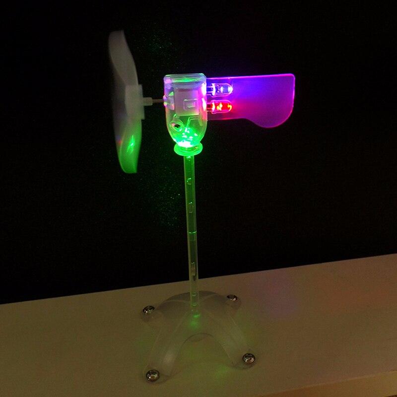 Self-luminous Wind Turbine with Base, Blue, Red, Green LED Windmill, 360 Degree Rotation, Wind Power Landscape Light G031