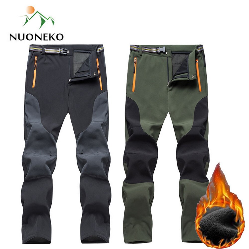 NUONEKO Winter Mens Pants Outdoor Waterproof HikingTrousers Climbing Trekking Skiing Thick Warm Windproof Male Pants PM48