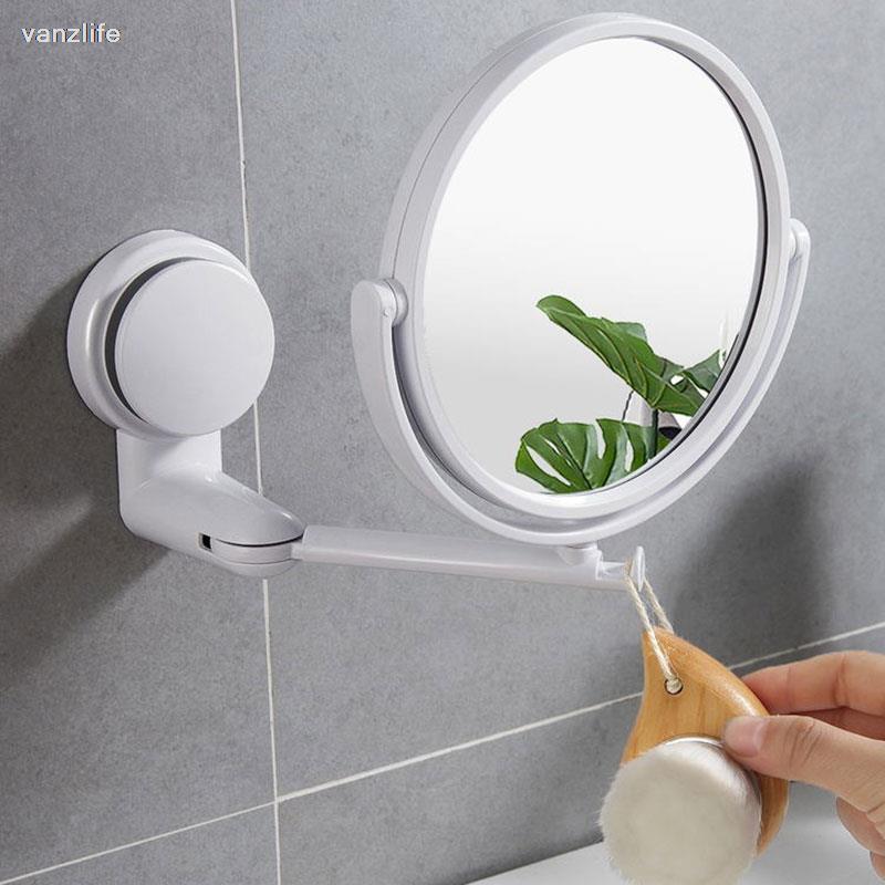 vanzlife Dormitory wall-mounted vanity mirror foldable rotating single mirror home bathroom free punching HD round vanity mirror