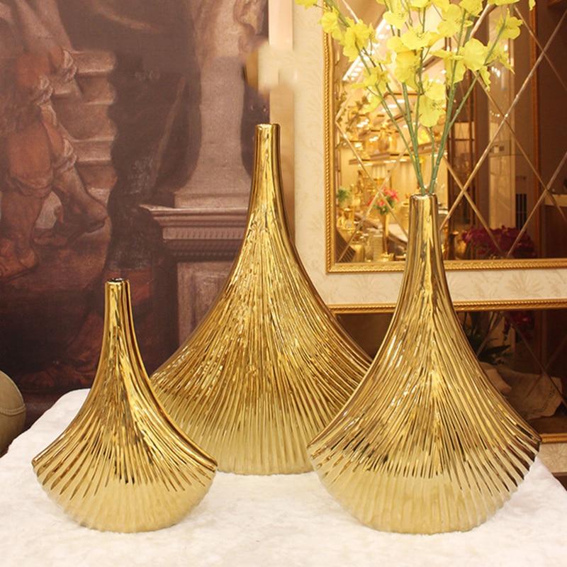 Vaas Gouden Keramische Shell Vazen Origami Cilinder Vazen Golden Luxe Goud Ambachten Bruiloft Vaas Jarrones Вазы Nordic Decoratie Thuis