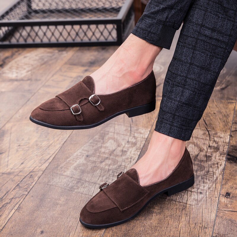 Fixsys herre loafers retro dobbel munk stropp sko pustende slip-på formell sko lett oxfords bryllup kontor sko
