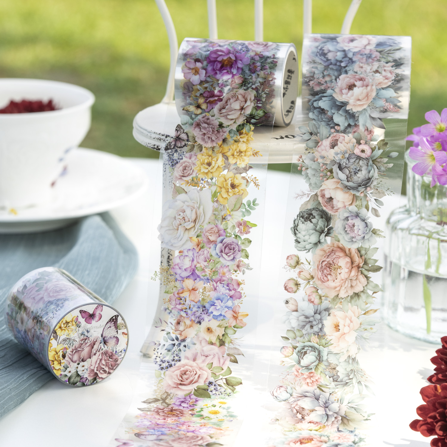200cm/Roll PET Tape Flowers Four Seasons Series Plant Landscaping Handbook DIY Material Loop Sticker