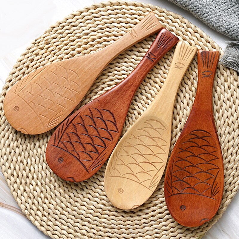 Home Rice Paddle Wood Rice Spoon Kitchen Spatula Non-stick Wooden Rices Serving Spoons Cooking Utensil Kitchen Accessories