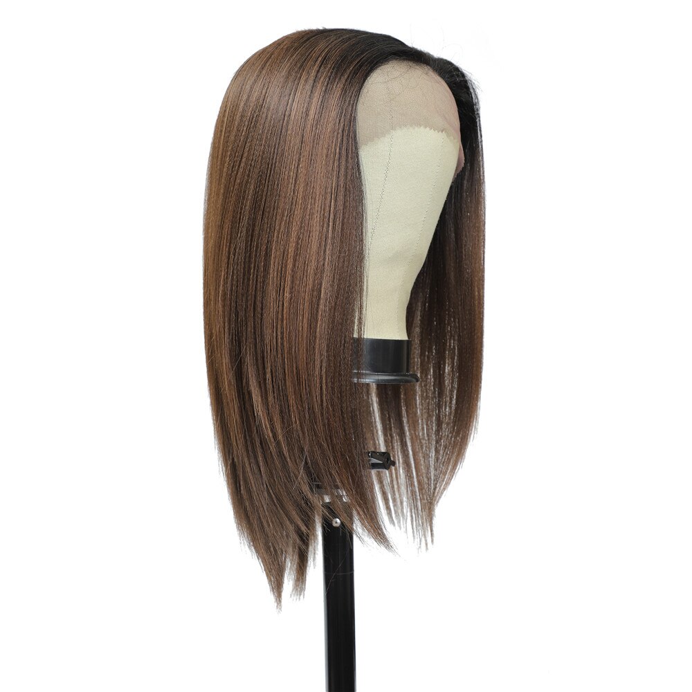 X-TRESS 18'' Dark Roots Ombre Black Lace Front Synthetic Wig for Black Women High Temperature Fiber Hair Trendy Medium Length