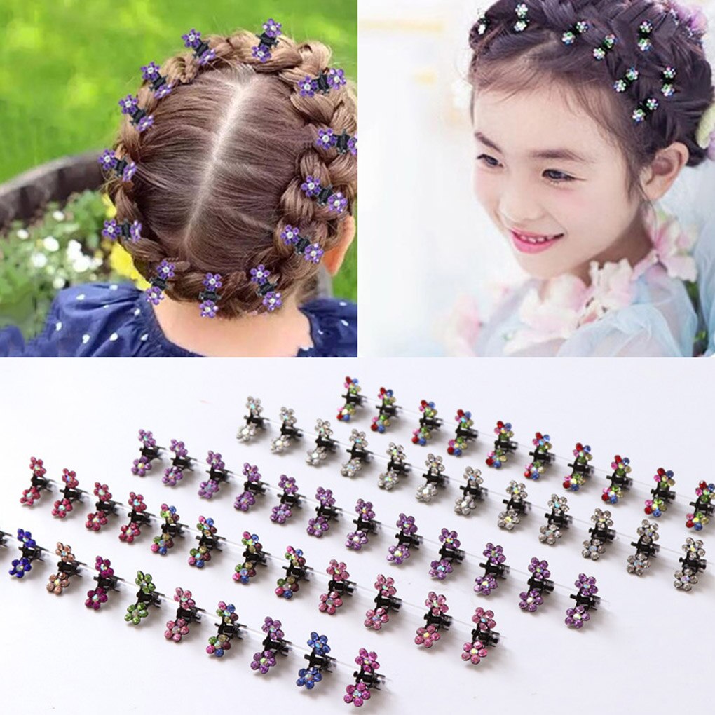 12PCS/Set Girls Small Crystal Flowers Metal Hair Claws Children Rhinestone Hair Clamp Kids Baby Hairpins