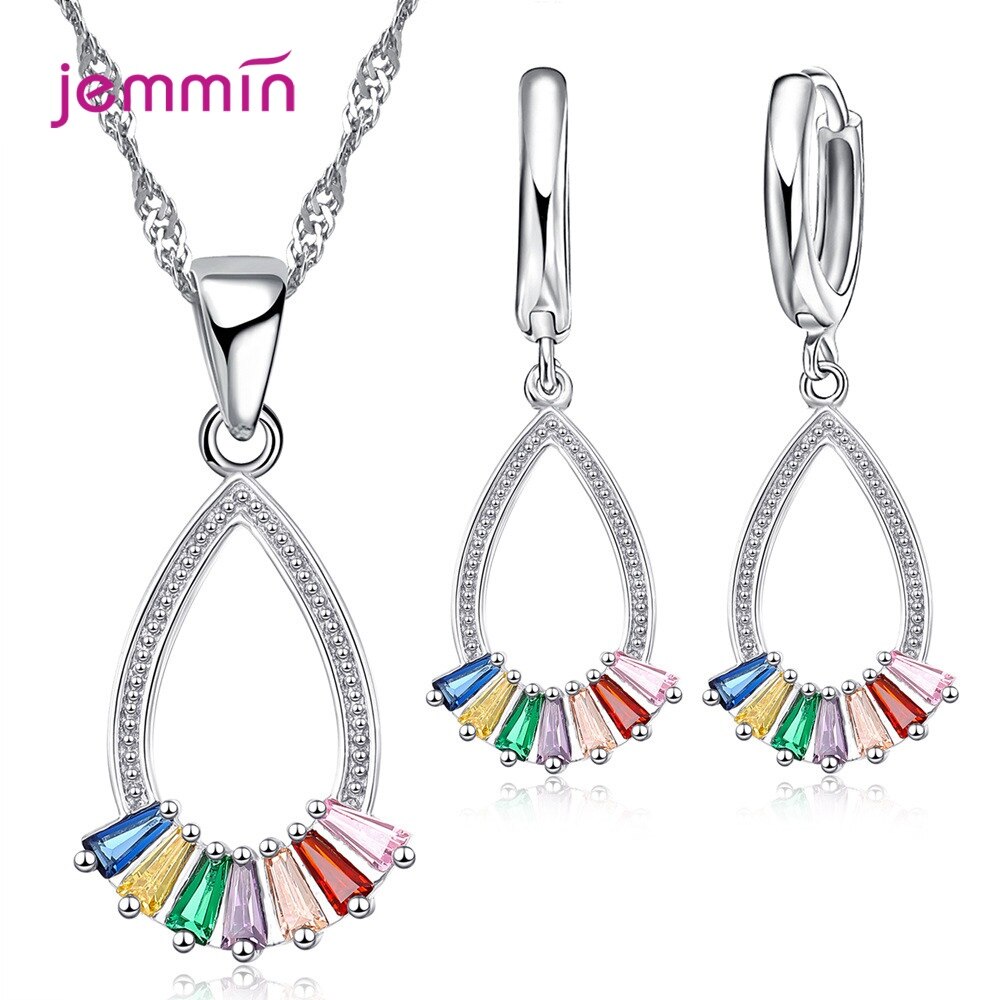 Joyería de plata de ley 925 con cristal transparente para mujer, colgante, collar, pendientes, pendientes de , novedad