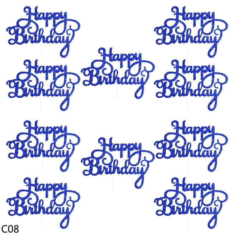 10pc Bling Glitter Happy Birthday Cake Topper For Baby Shower Kids Birthday Party Cake Baking Dessert Decor Supplies Cake Insert: C08 royal blue