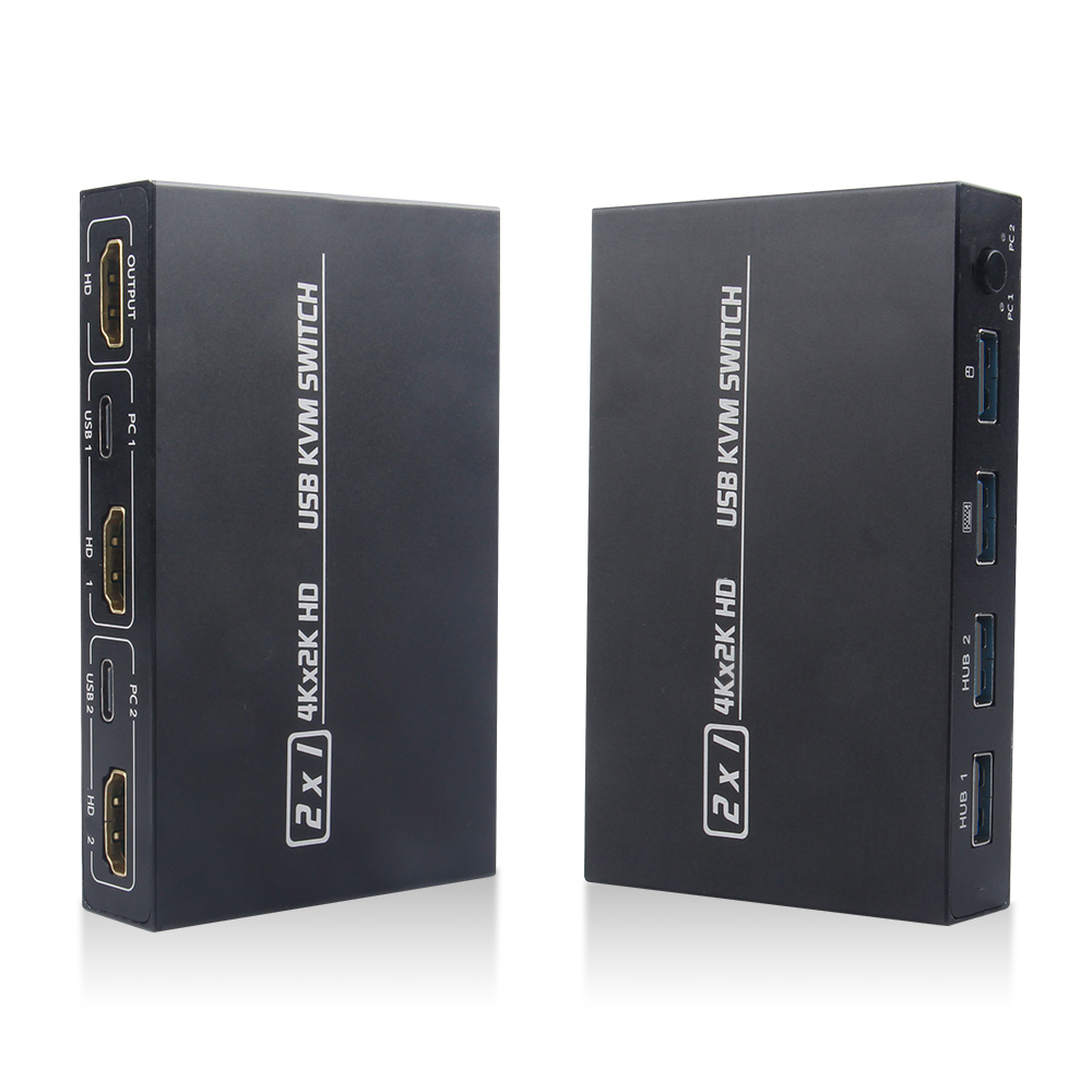 4K*2K KVM 2-in-1 HDMI-compatibel/USB KVM-schakelaar Ondersteuning HD 2 hosts delen 1 monitor/toetsenbord- en muisset Printervideodisplay