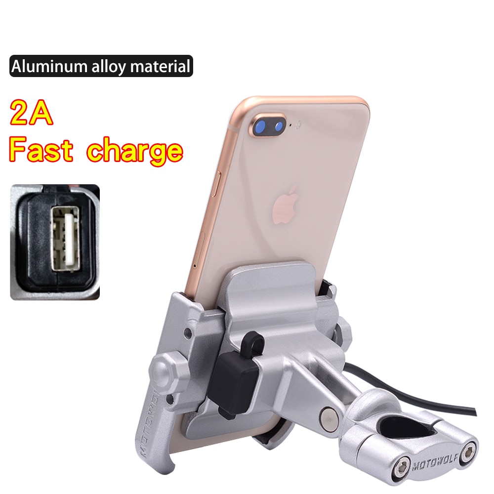 Motowolf Motorcycle Phone Holder With USB Power Charger Mobile Cell Phone Mount Motorbike Mountain Bike Holder Moto Accessories