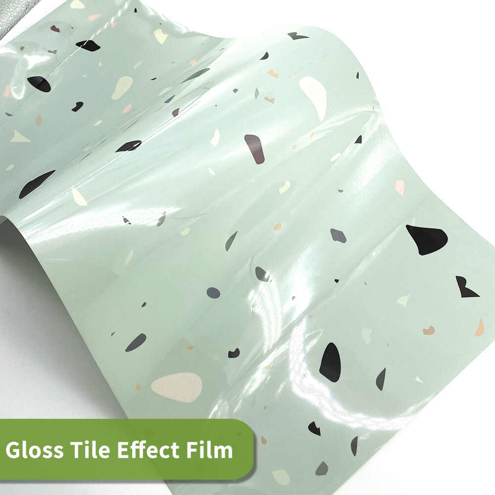 Funlife[R] NOUVELLE MAISON SERIES[TM] 30x60cm Green Terrazzo Waterproof Backsplash Tile Sticker For Floor Kitchen Bathroom Decor