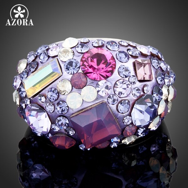 AZORA Wit Goud Kleur Volledige Multicolour Stellux Oostenrijkse Crystal Ring TR0032