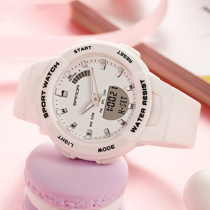 Roségouden zilveren horloges voor dames, sanda merk dames, digitaal quartz dameshorloge, polshorloge voor meisjes en jongens, gratis verzending