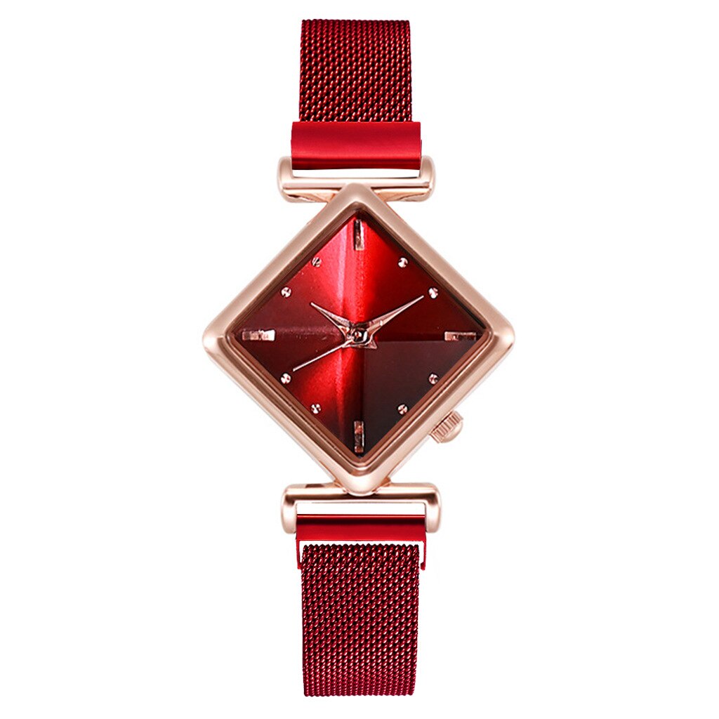 Dame ure sæt firkantet dame quartz ur armbånd sæt rød sort skive enkel rosa guld mesh luksus dame ure: Rød