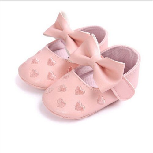 Nyfødte spædbarn baby piger drenge dejlige kausale sko krybbe sko 3 stil læder hjerte print krog blød sål baby sko 0-18m: Lyserød / 0-6 måneder