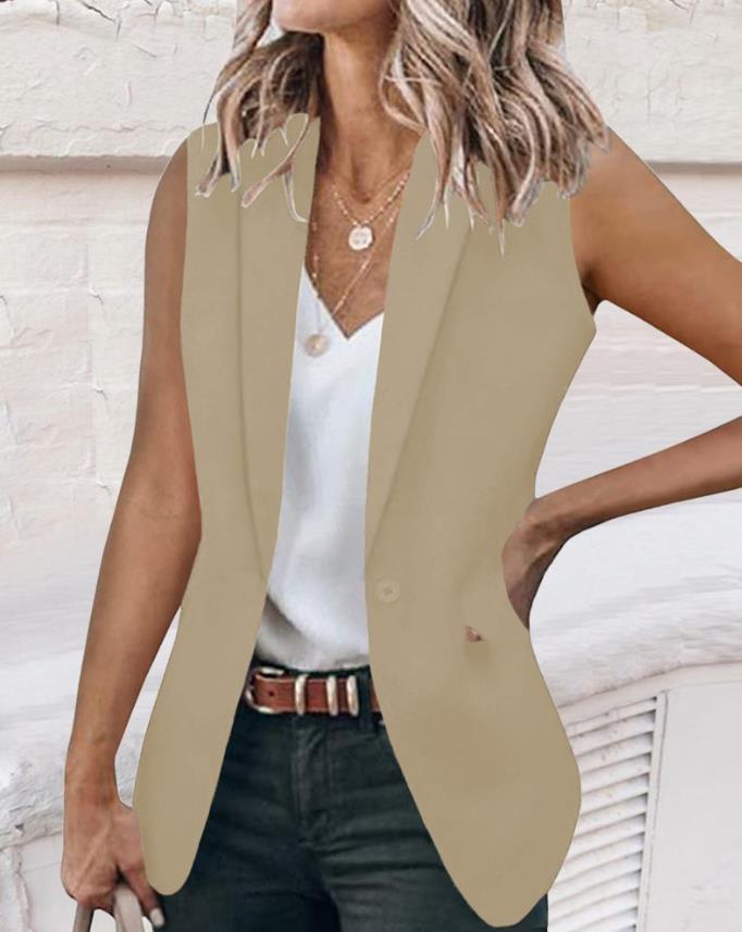 Veste til kvinder enkeltknap reverskrave vest blazer sexet ærmeløs sommer efterår all-match daglig klub streetwear: L / Brun
