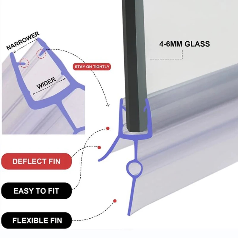 Shower Screen Seal Strip PVC Bath Door Seal Strips for 4-6mm Glass 18-23mm Gap Glue-free Waterproof Weatherstrip Black #40 #50