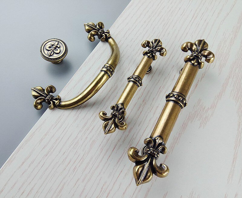 European Bronze Furniture Hardware Handles Kitchen Cabinets Sliding Door Round Knobs Drawer Wardrobe Cupboard Push Pull Handle