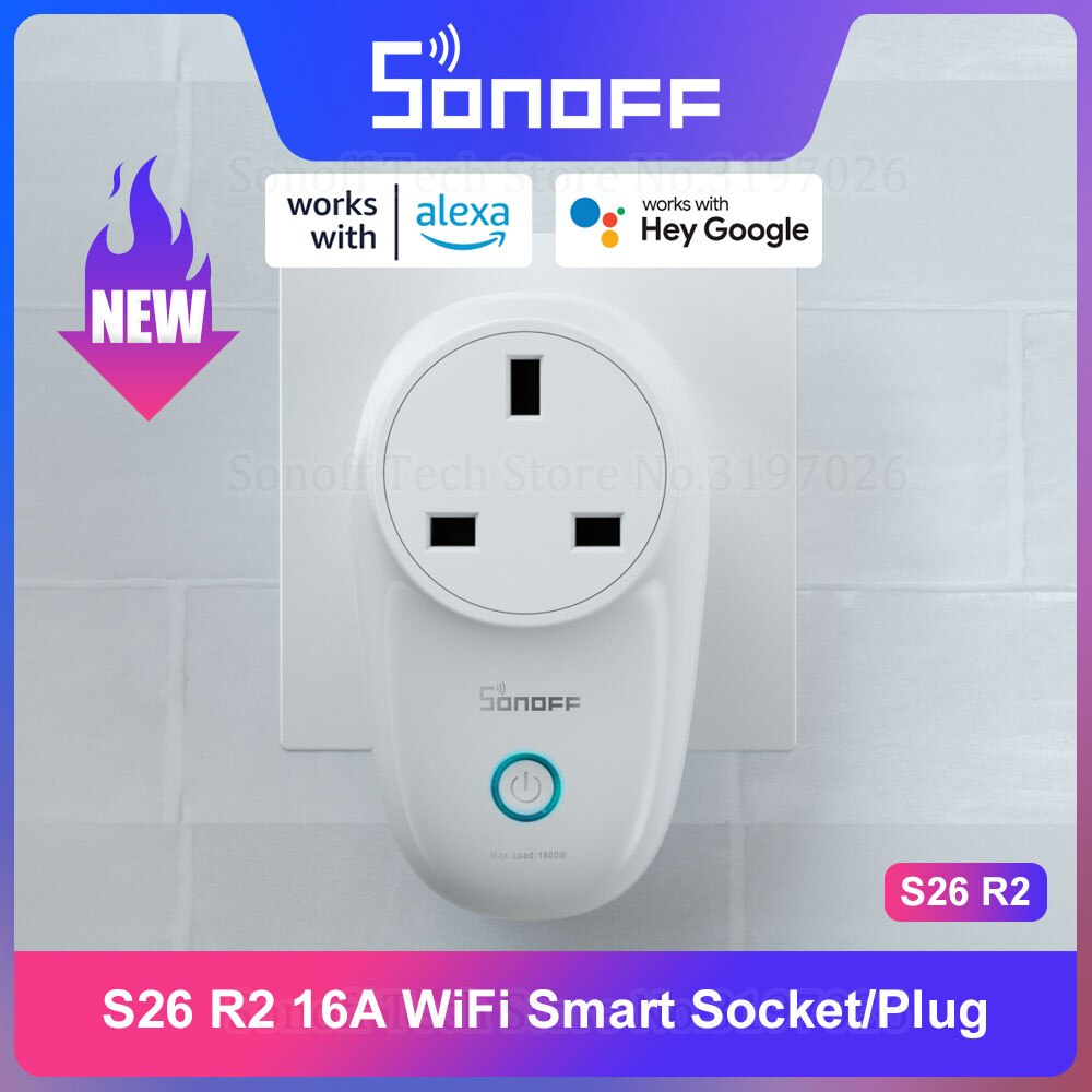 Sonoff S26 R2 Wi-Fi Smart Plug Wireless 16A Smart Socket Switch Voice Control Timing Remote Control via eWeLink Google Alexa