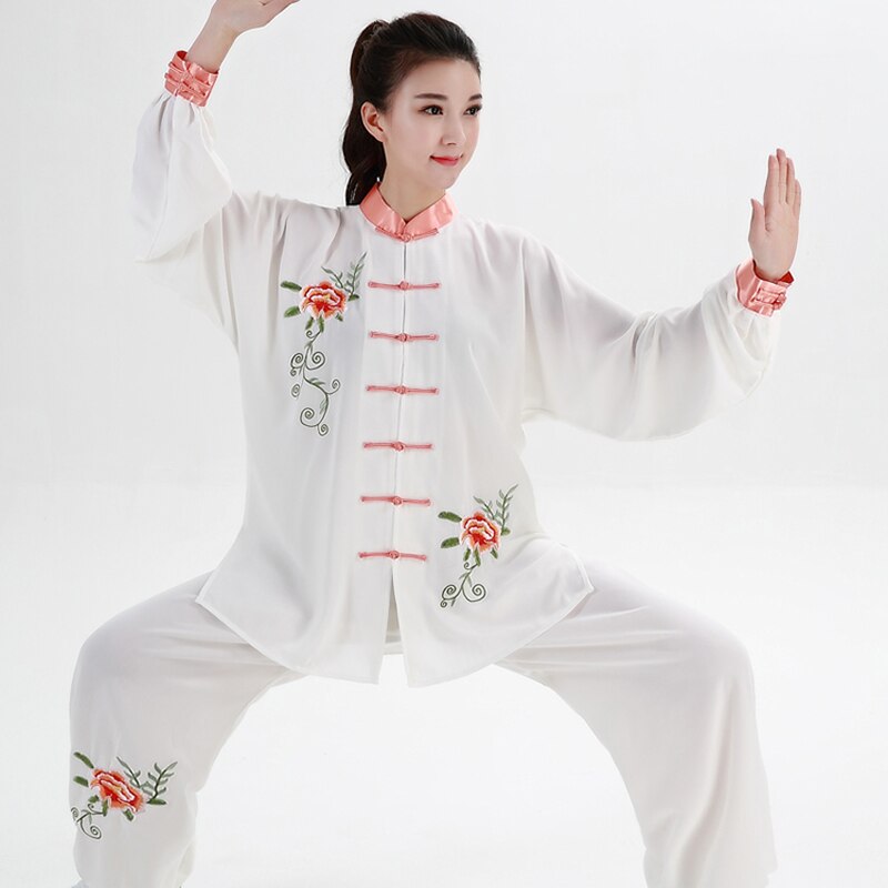 Frauen Traditionelle Chinesische Kleidung Stickerei Lange Ärmeln Wushu TaiChi KungFu Uniform Anzug Uniformen Tai Chi Übung Kleidung