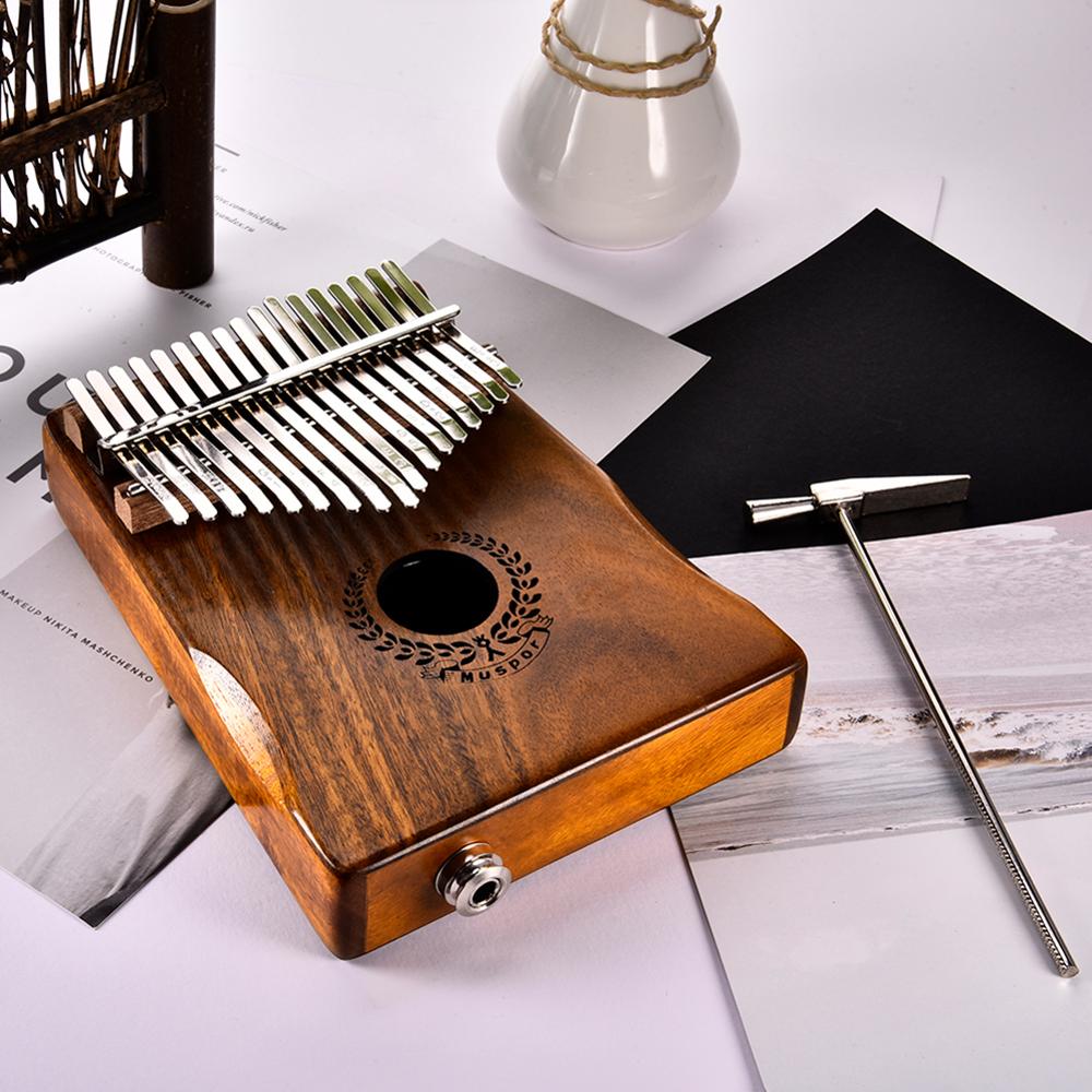 Yfashion 17 Keys Thumb Piano EQ kalimba Mbria Acacia Wood Link Speaker Electric Pickup For Beginner With Tuner Hammer Cable Bag