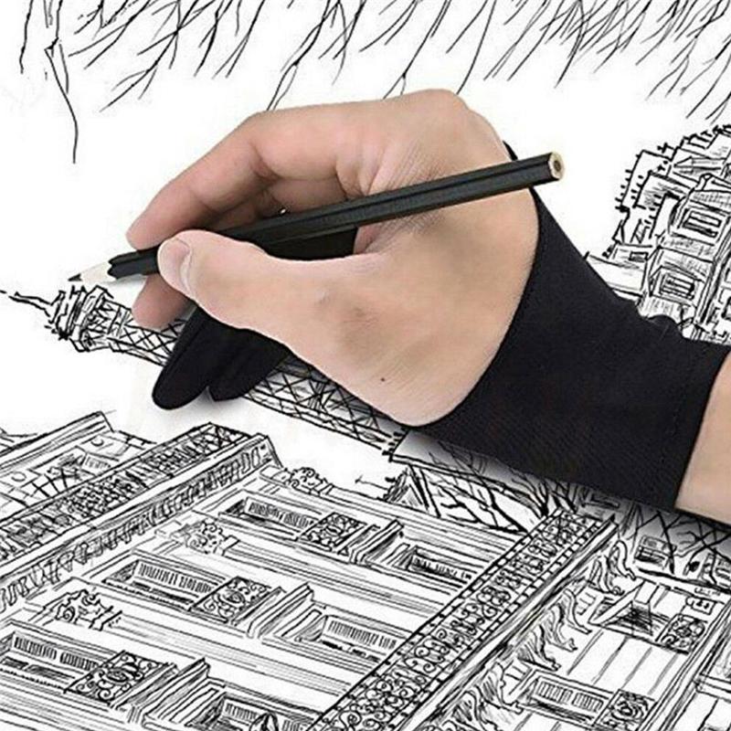 Black Glove With Two Fingers Anti-fouling Drawing Painting Graphics Tablet For Any Artist Drawing O2I5
