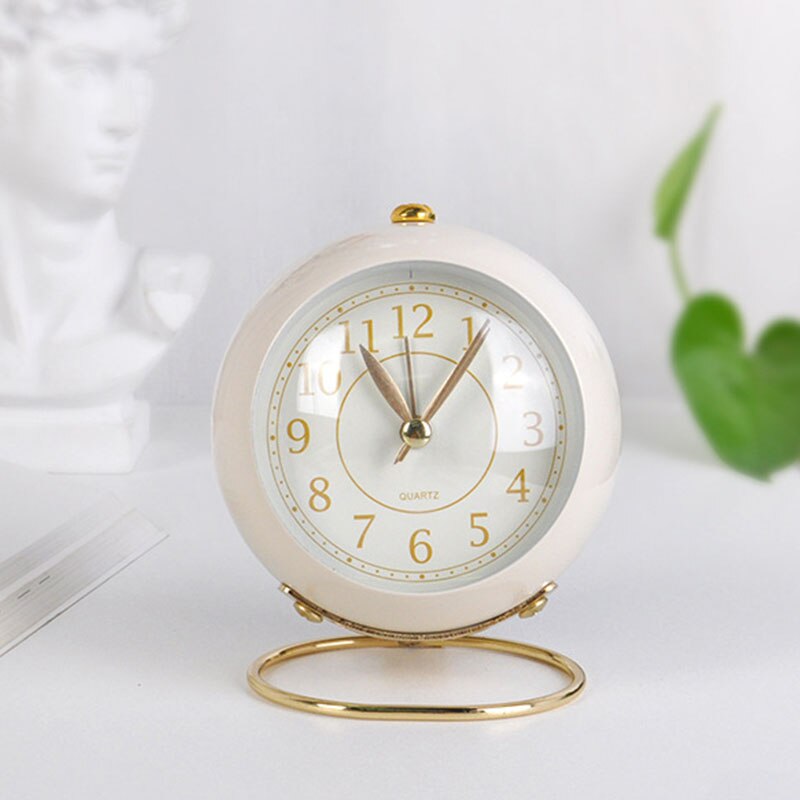 Europe Table Clock Metal Glass Alarm Clock Cute Mini Desk Watch with LUMINOVA Night Light Home Living Room Decoration
