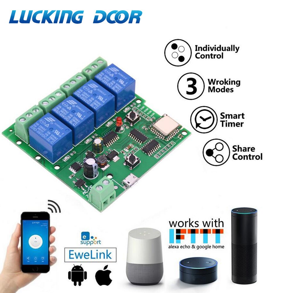 4-Way Relay Remote Control Wireless WiFi Switch Ewelink App Smart Switch Modul Self-Locking Interlock Remote Access Control Kits