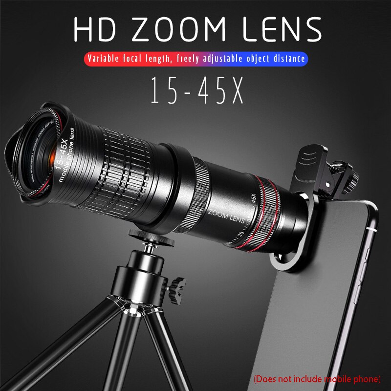 Hd 14x-45x telefoto zoom len, duplo foco óptica monocular telescópio para smartphone lente de telefone de longa distância