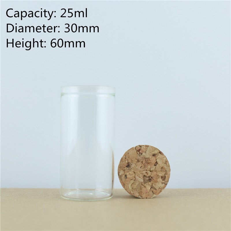 Frascos de vidrio de 30mm de diámetro, Mini frascos de corcho para manualidades, botellas de deseos de vidrio de viaje, 24 Uds.: 25ml