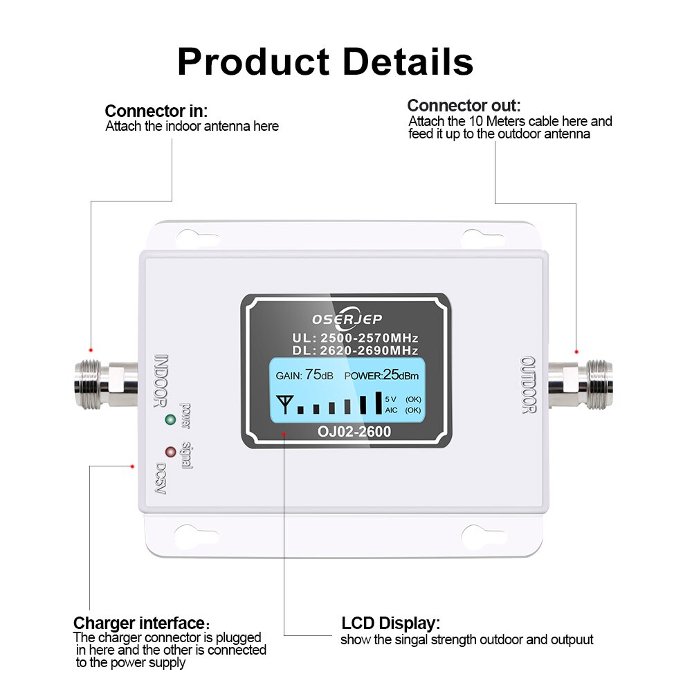 4G Lte 2600 Repeater Gain 70dB 4G Lte 2600Mhz Mobiele Signaal Booster 2600 Lte Mobiele Telefoon Signaal versterker Met Lcd Display
