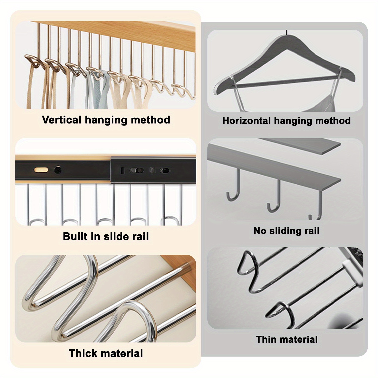 Barre de suspension pour placard, crochet coulissant multifonctionnel, support coulissant pour garde-robe, gain de place, tige de placard pour attaches, foulards