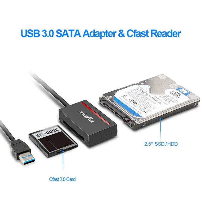 Lettore Rocketek CFast 2.0 adattatore da USB 3.0 a SATA scheda CFast 2.0 e disco rigido HDD da 2.5 pollici/lettura scrittura SSD e scheda CFast