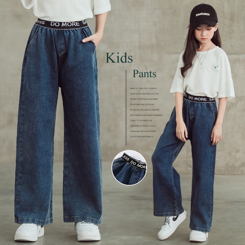 Tiener Meisjes Jeans Mode Jeans Voor Kinderen Broek Casual Losse Wijde Pijpen Broek Voor Kinderkleding 14 Y meisje Broek