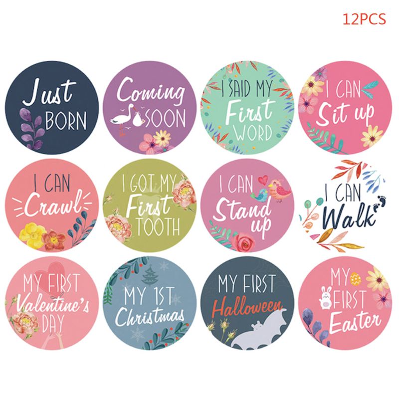 12 Pcs Baby Pregnant Monthly Stickers Memory Recording Milestone Sticker Props