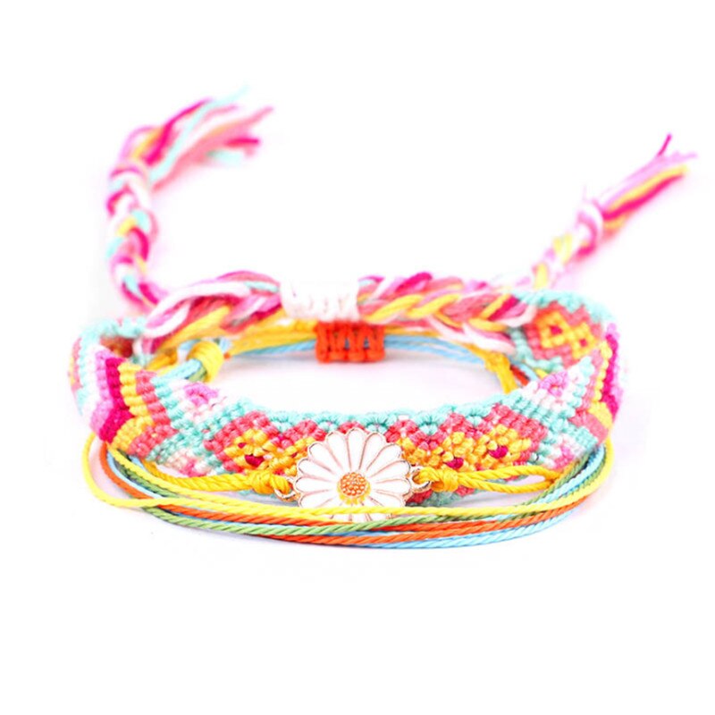 Einstellbare Boho Armbänder einstellen Handgemachte Geflochtene Schnur Hawaii Gänseblümchen Armbinde Schmuck Für Frauen jugendlich Mädchen: B