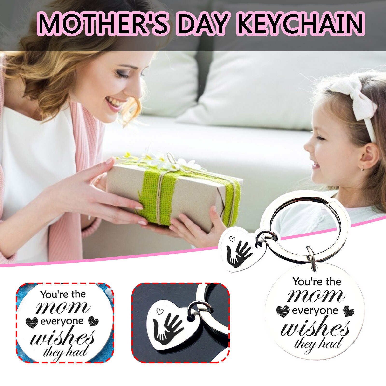 Heart Shaped Engraved Letters keychain love Pendant To best mum Mother's Day Thanksgiving Jewelry Keychain