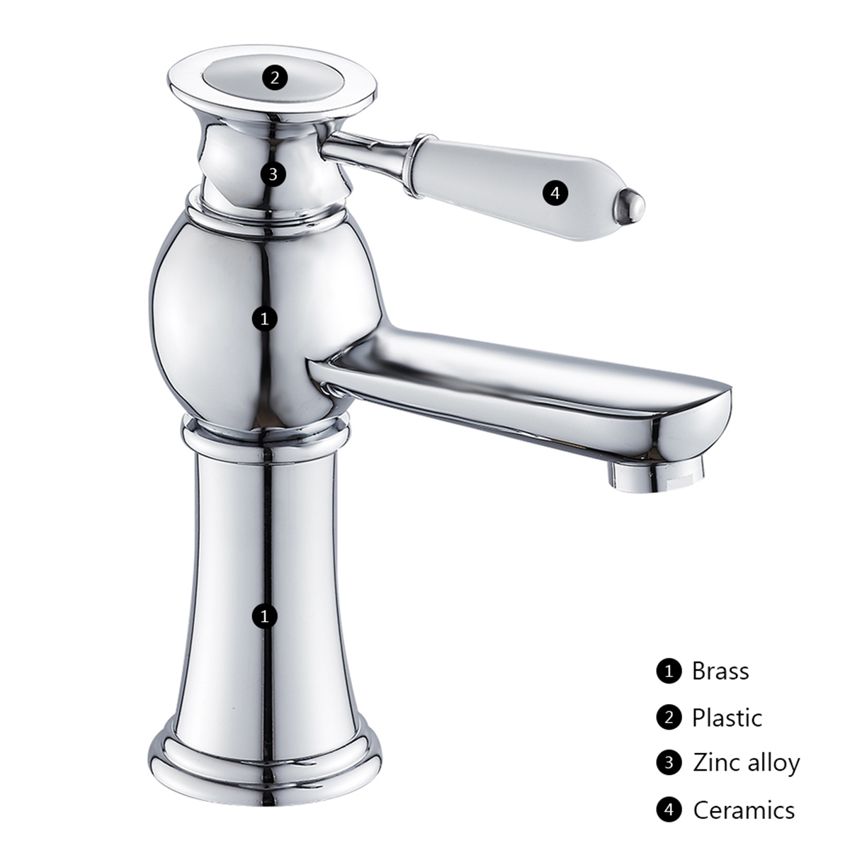 Counter Top Basin Mixer Tap Single Level Single Hole Basin Tap Ceramic single handle straight mouthed Tap for Washroom Bathroom: WHITE