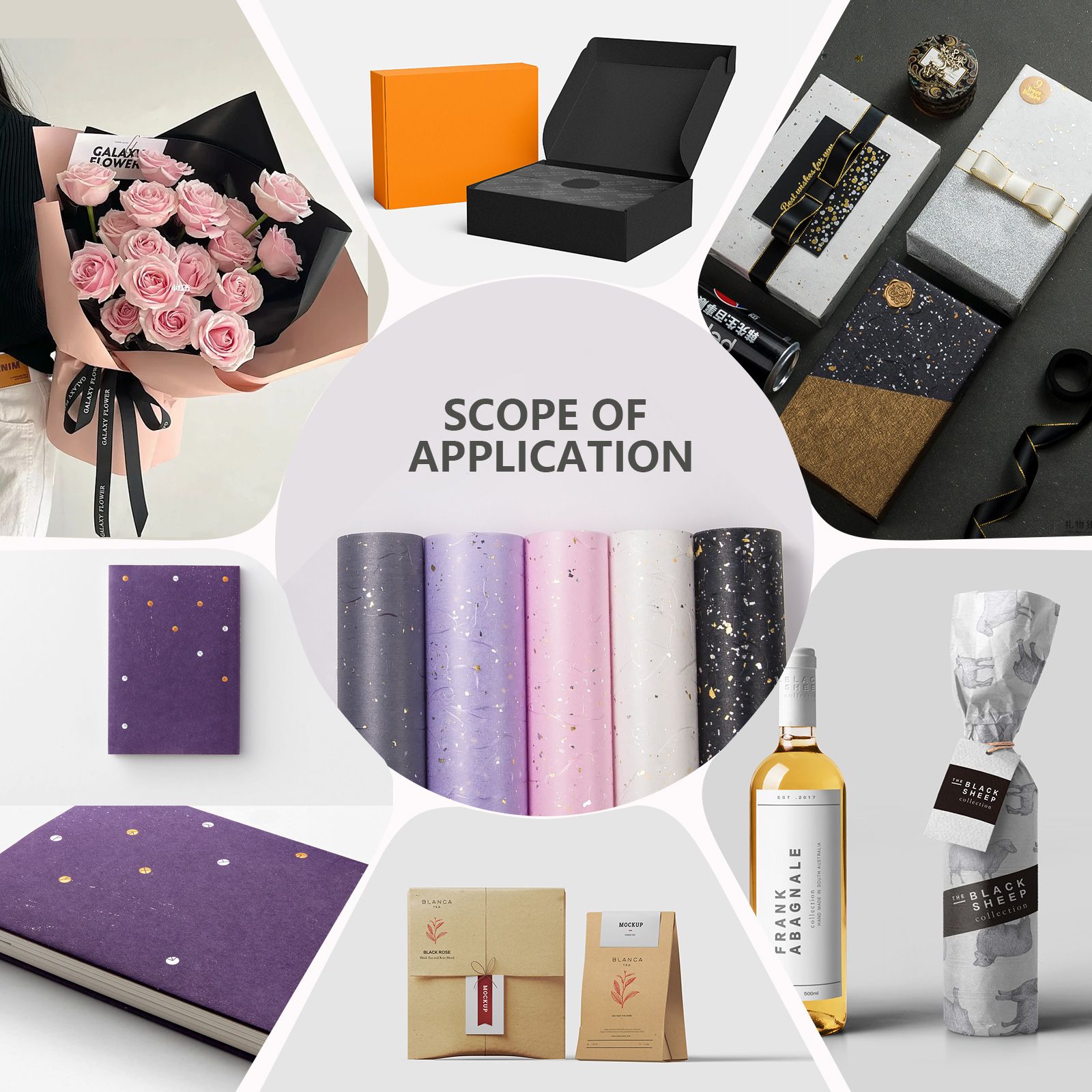 Juego de papel de floral coreano para bricolaje, 5 hojas, 6 colores, brillantes dorados/plateados, resistente al agua para ramos y