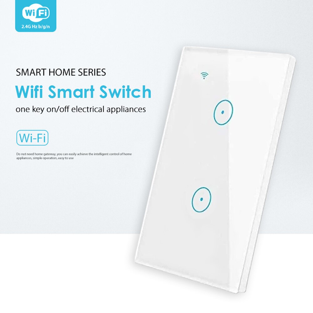 Timer WiFi Smart Light Switch Voice Control 2 Gang Wireless Wall Remote Touch Panel Work with Alexa Google Home US Plug