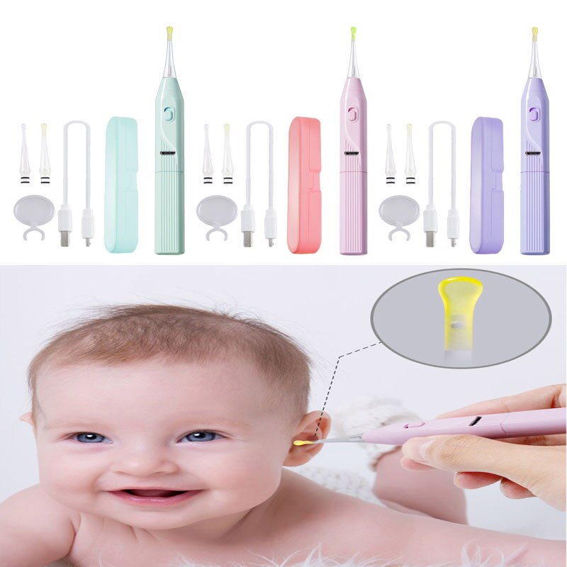 Electric Vacuum Earwax Remover with LED Light Ear Wax Removal Cleaner Safety Painless Ear Cleaning Tool Kit for Adults Kids