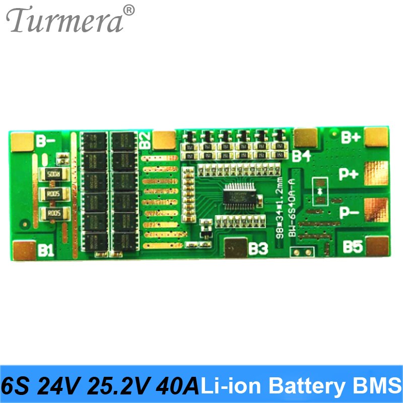 Turmera 6S 24V 10A 40A Bms 18650 Lithium Batterij Protected Board Met Balans Voor 25V Schroevendraaier Batterij en E-Bike Batterij Gebruik