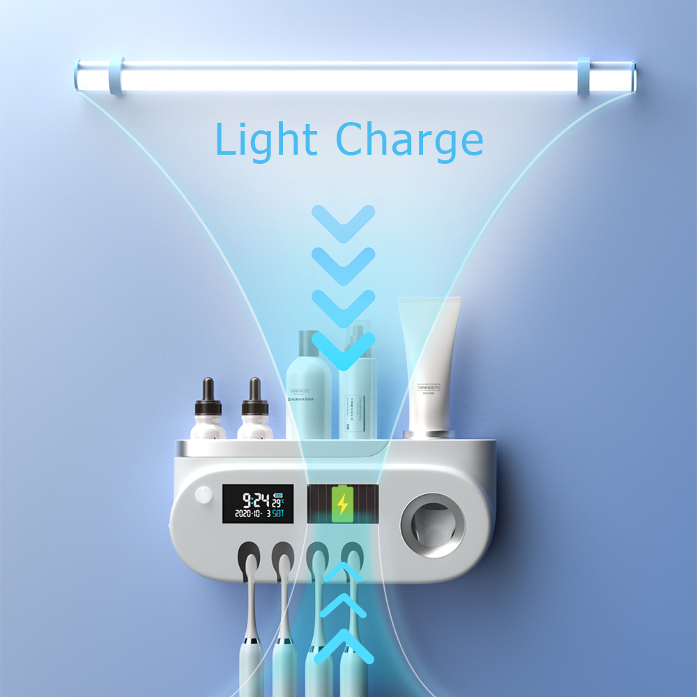 UV Toothbrush Holder Automatic Toothpaste Dispenser Toothbrush Sterilizer Toothpaste Squeezer Toothbrush Sanitizer USB Charge