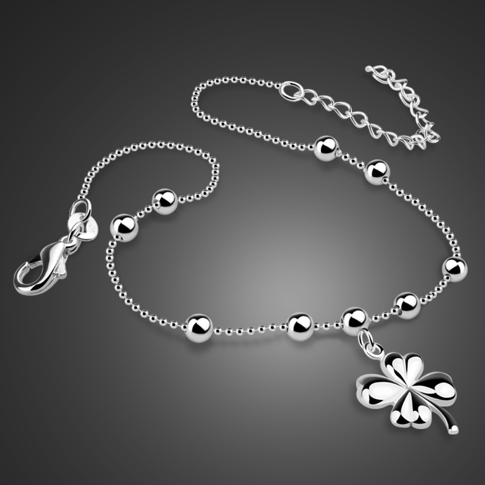 Bohemia Clover Anklets 100% 925 Sterling Silver Foot Beach Ball Anklets Women &amp; Girl Barefoot Chain Jewelry Summer