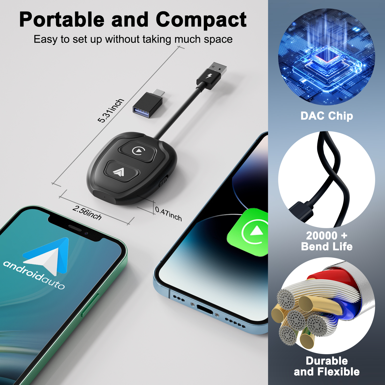 Bezprzewodowy adapter Android Auto i Apple CarPlay 2 w 1, bezprzewodowy adapter 5,8 GHz do fabrycznie przewodowych samochodów CarPlay