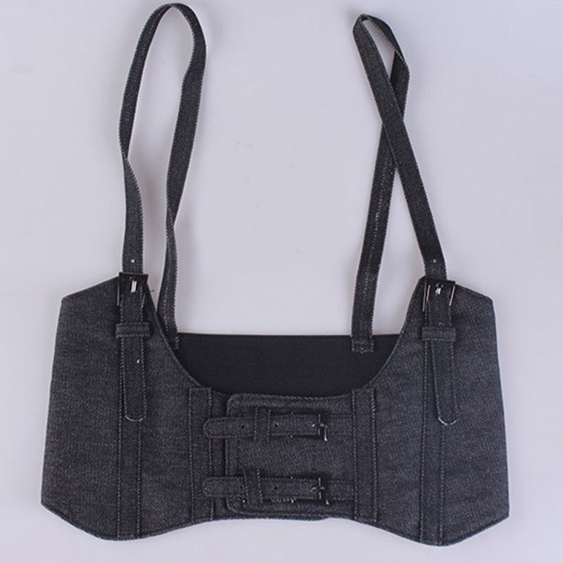 Dames korset vest steampunk harnas stretch vest brede cincher met gesp brede riem kleding accessoires: Lichtzwart